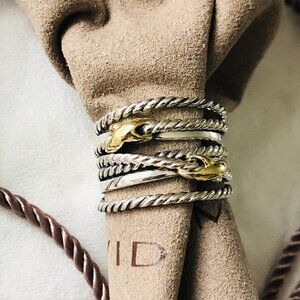 David Yurman Double X Crossover Ring with 18K Gold Size 7.5 DY Pouch Included